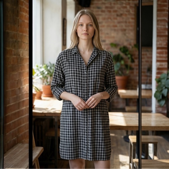 Theory Dresses & Skirts - THEORY SOFT GINGHAM PANEL FRONT SHIRTDRESS DRESS SZ S $336